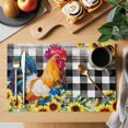 thumbnail image 2 of Farmhouse Rooster Placemats Set of 8, Black Plaid Botanical Sunflower Floral Placemats for Dining Table, Place Mats for Kitchen Tabletop, Waterproof Wipeable Dining Table Mats Set, 2 of 9