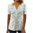 thumbnail image 2 of Yuwull Womens Tops Tops For Women Trendy Women'S New Short Sleeve V-Neck Pleated Button Casual Print Womens Plus Size Tops S, 2 of 4