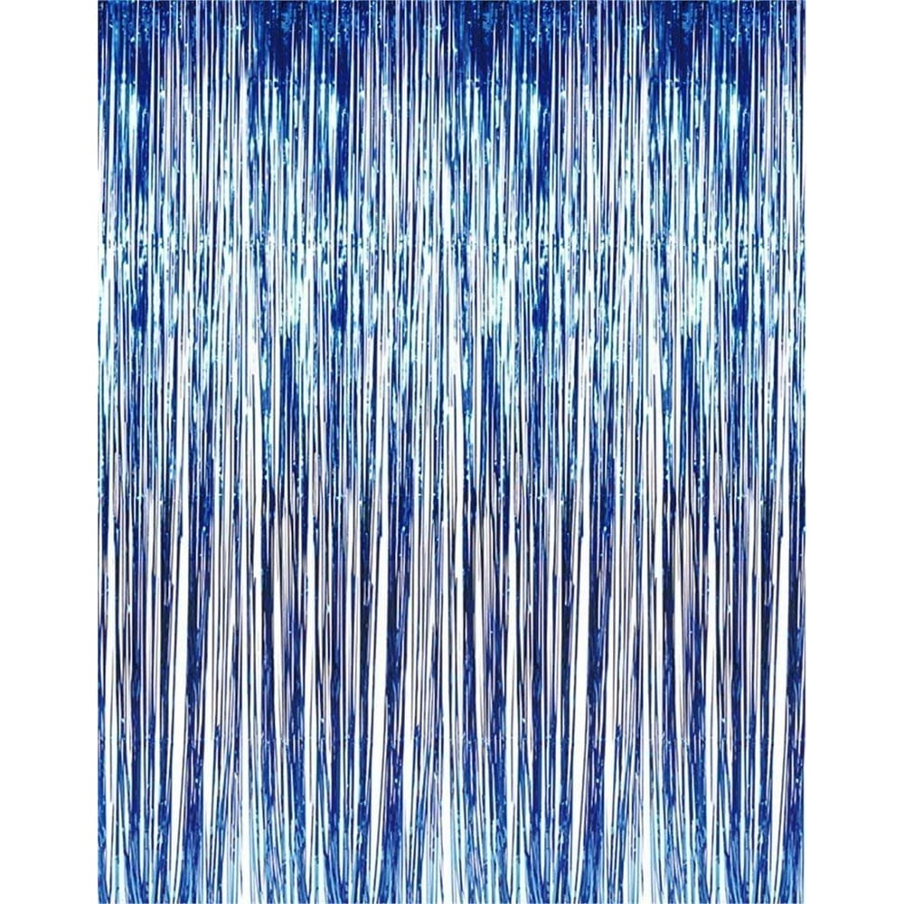 Blue Foil Fringe Curtain 2 Pack 3’ X 8’ (36"X96") Metallic Panels