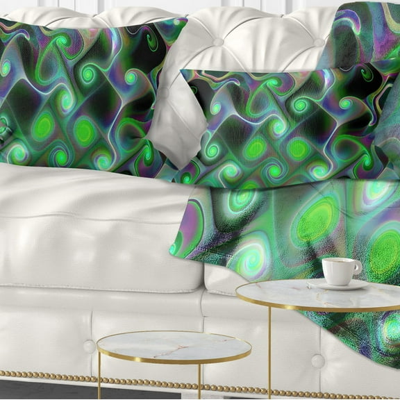 Designart Dark Green Fractal Swirls - Abstract Throw Pillow - 12x20