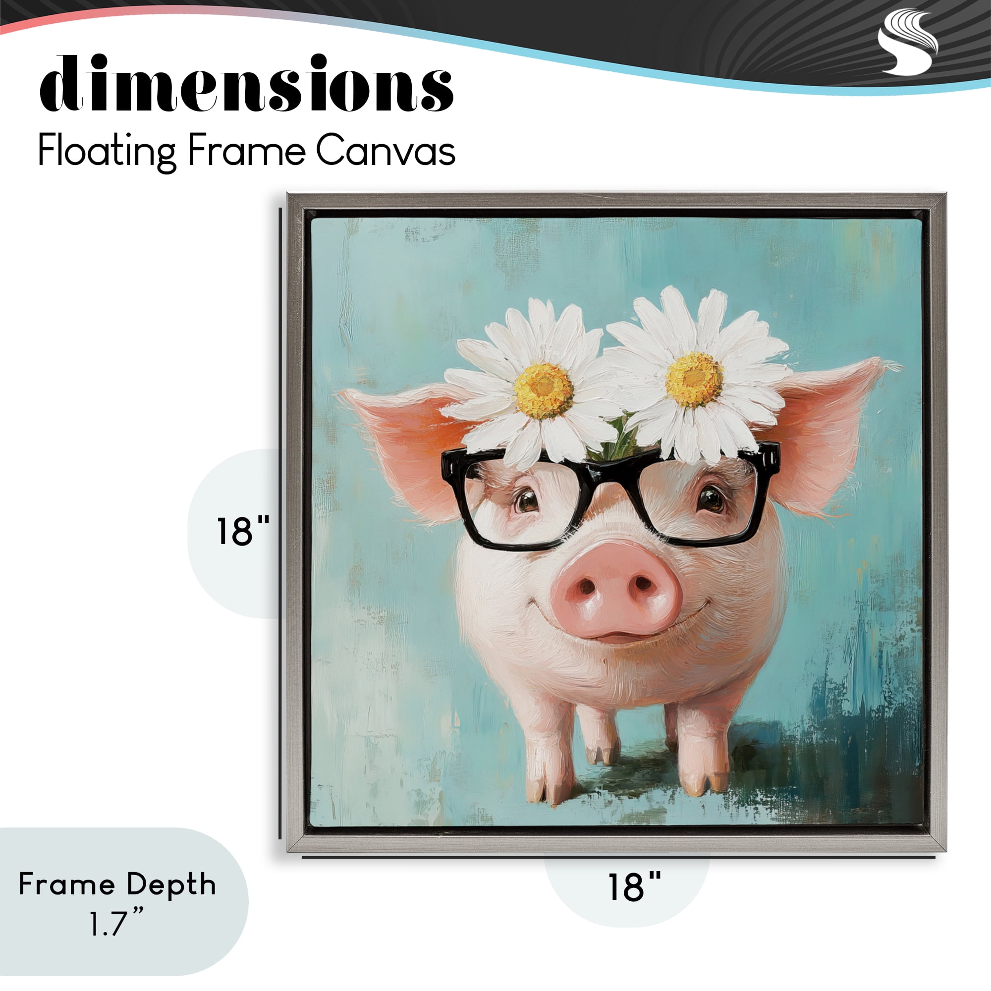 Stupell Industries Nerdy Natalie Piglet Gray Framed Floater Canvas Wall Art, design by Tina LeCour