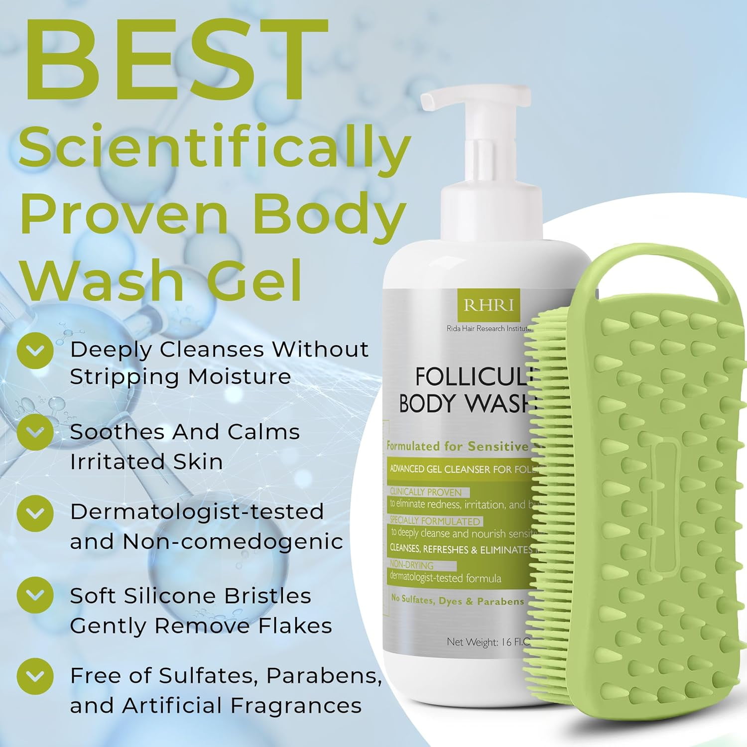 Folliculitis Body Wash Gel | Sensitive Skin Cleanser for Redness, Irritation & Itching | Non-Drying & Hydrating