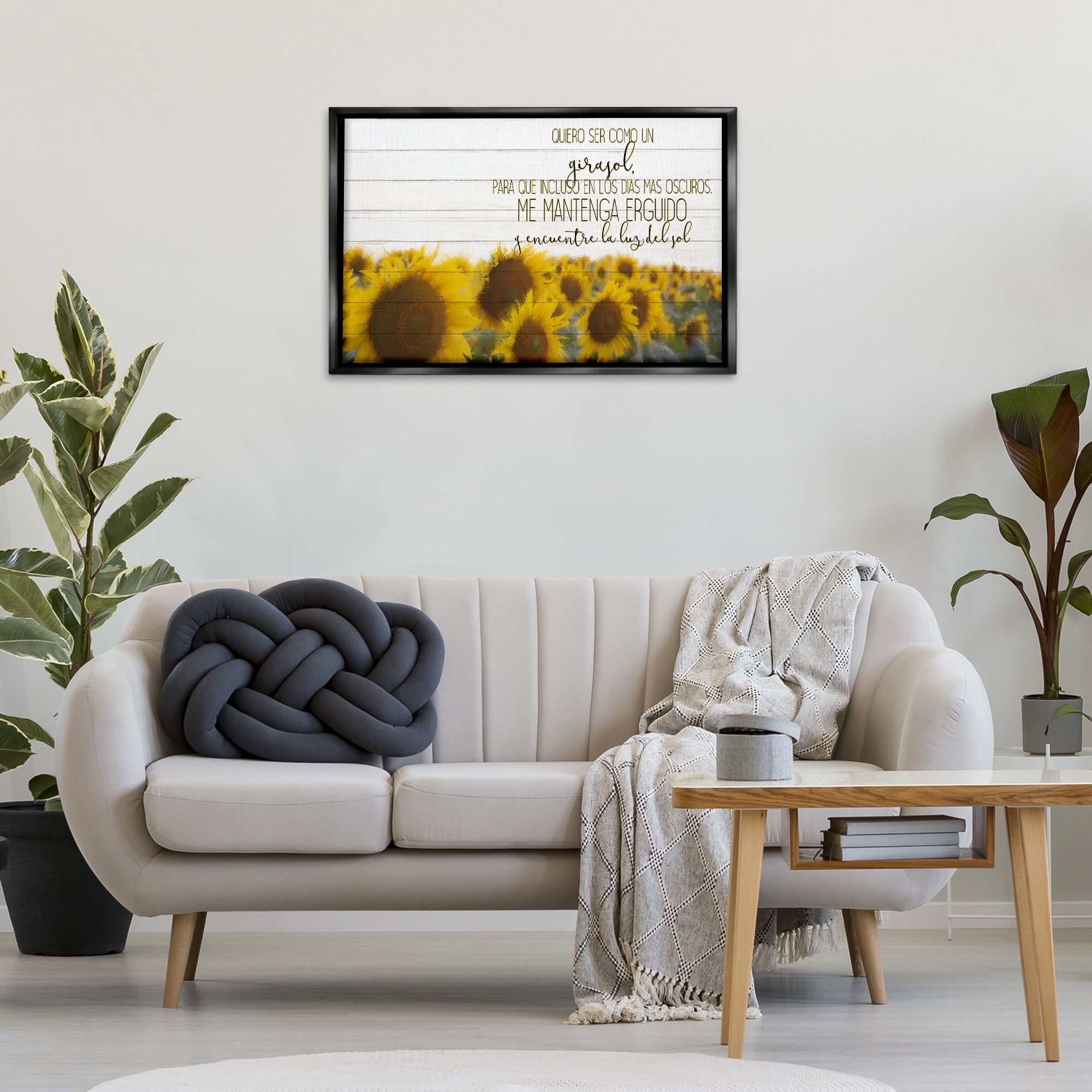 Stupell Industries Quiero Ser Como un Girasol Inspirational Quotes & Sayings Painting Black Floater Framed Art Print Wall Art, 31 x 21