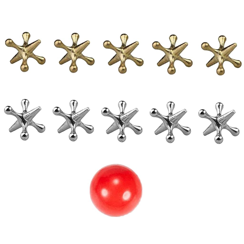 50 SETS OF METAL JACKS  AND SUPER RED RUBBER BALL GAME JAX TOY PARTY FAVORS 