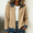 Khaki, variant on Women's Ribbed Knit Zip Up Jackets with Denim Collar Cuffs & Hem Casual Long Sleeve Cardigan Fall Winter Bomber Jacket