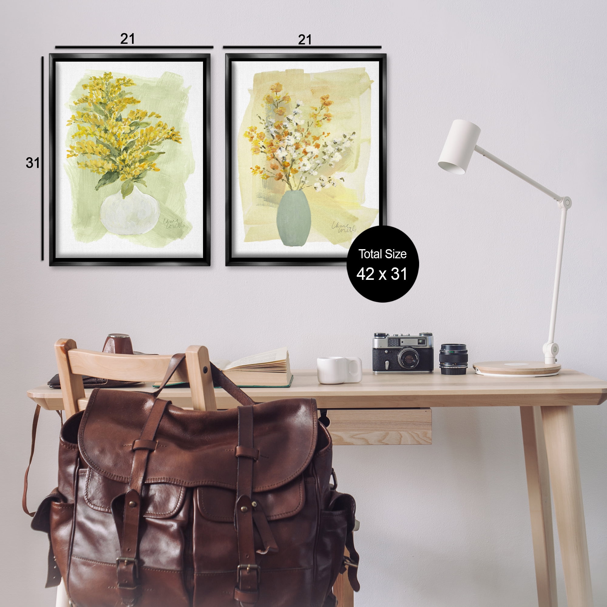 Stupell Industries Yellow Wildflowers in Bloom Floral & Botanical Painting Black Floater Framed Canvas Art Print Wall Art, 21 x 31, Set of 2