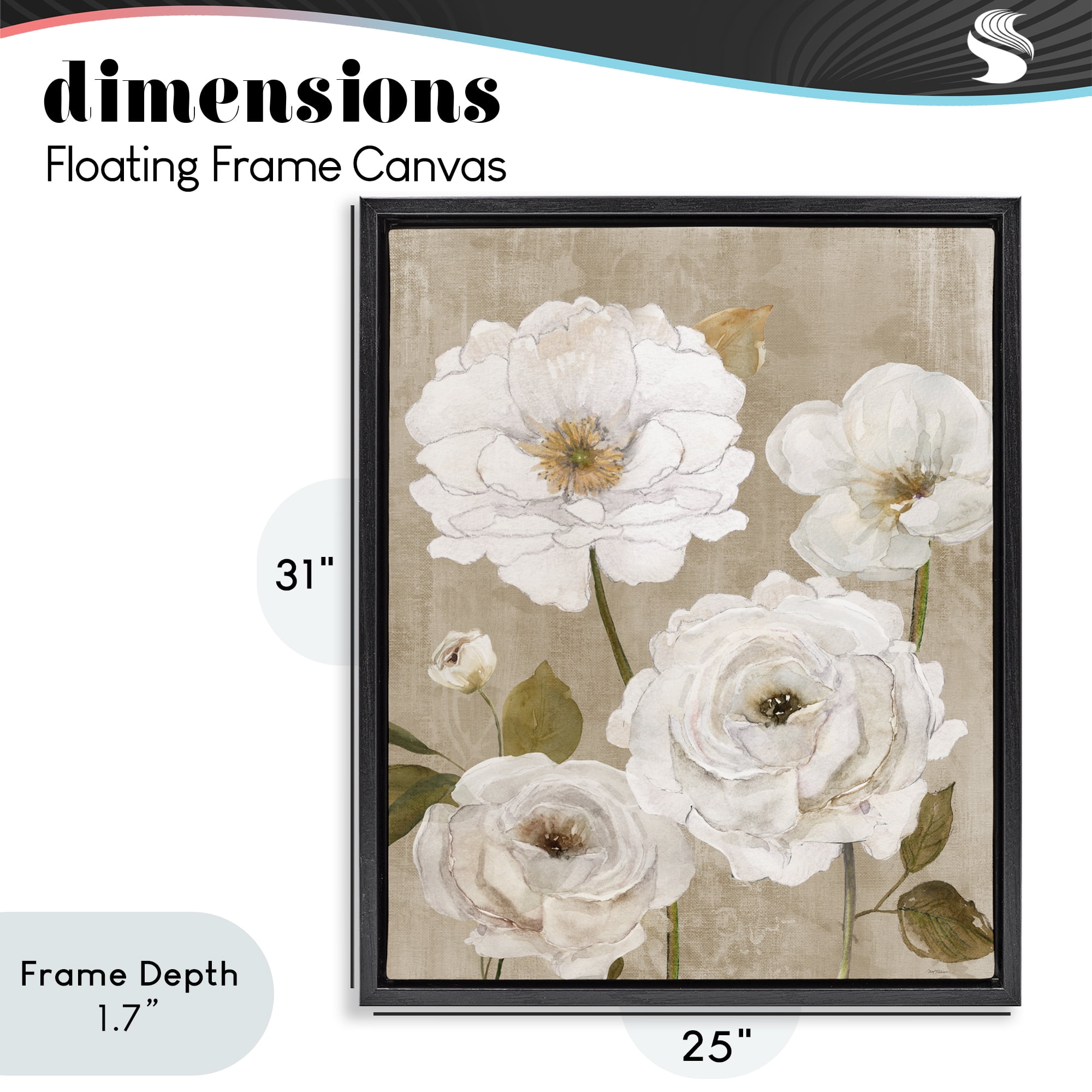 Stupell Industries Rustic Blooms in White Black Framed Floater Canvas Wall Art, design by Carol Robinson