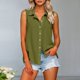 thumbnail image 2 of Blusa de lino sin mangas con cuello en V para mujer, ideal para el verano - Camisa informal con botones, 2 of 7