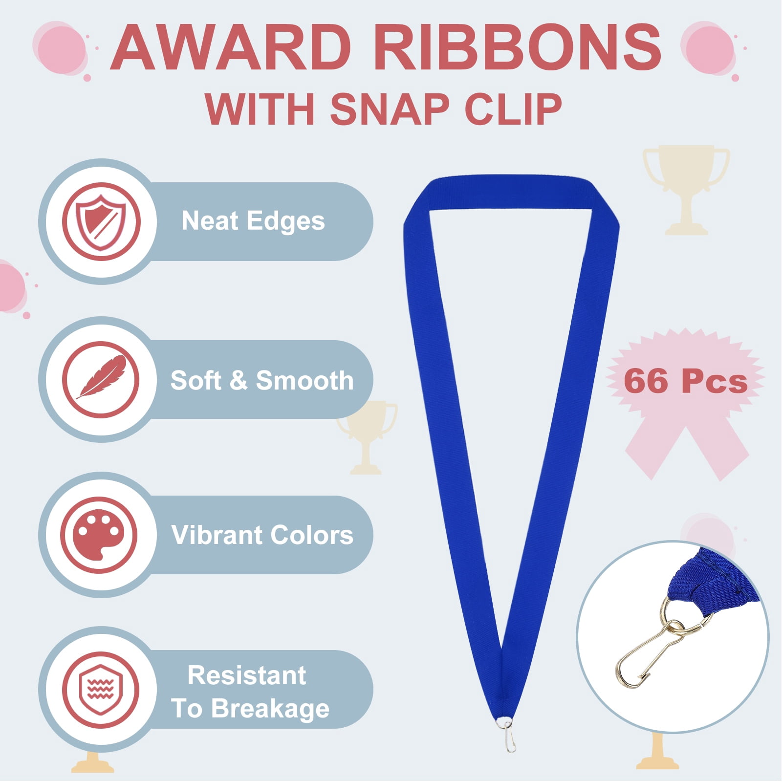 Uxcell Award Neck Ribbons with Snap Clips Polyester Medal Lanyards for Competitions Blue 66 Pack
