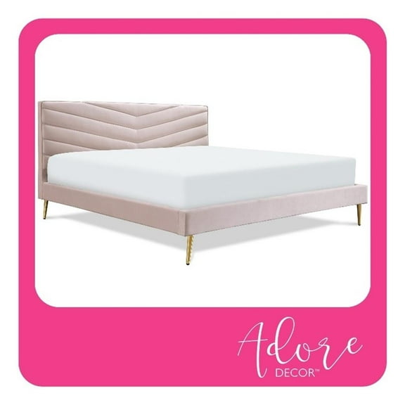 Adore Decor Sidney Upholstered Platform Bed King Size Blush Pink