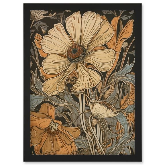 Spring Wildflowers Pastel Colour Illustration Artwork Framed Wall Art Print A4