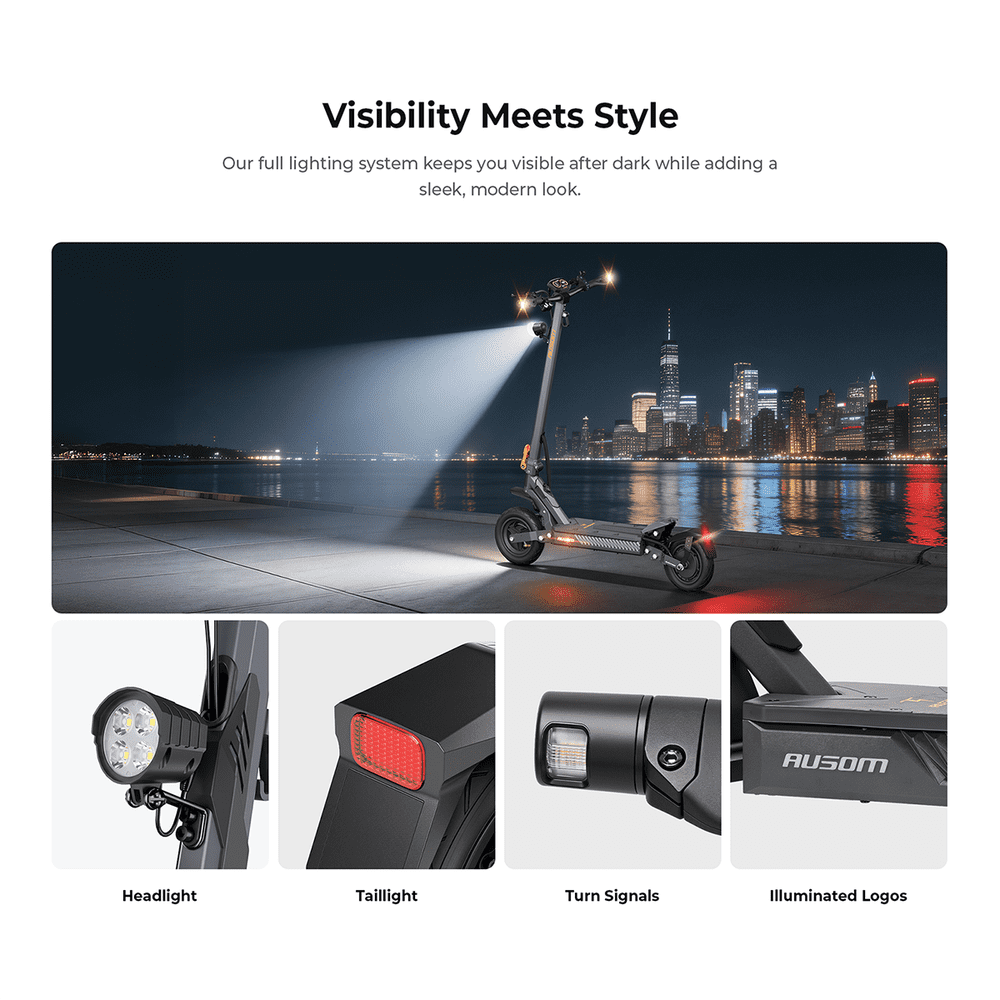Ausom Gosoul 2 Foldable Electric Scooter for Adults, 800W Motor, Max 28MPH, 44Miles Long Range, 26Nm, City e-Scooter with 10''Tubeless Tire, UL 2271, Dark Gray