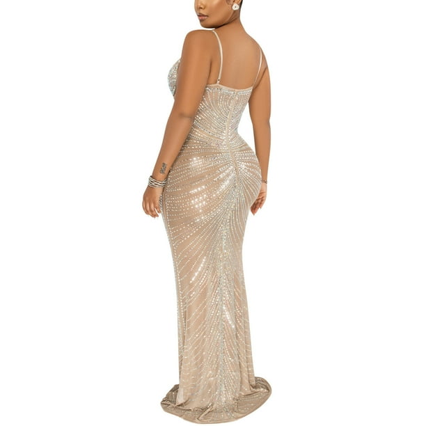 green emerald velvet dress Deep V Neck See Through Long Sleeves Sparkly Wedding Dress TN273 US6 / Ivory