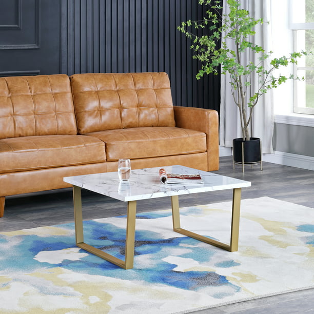 Firstime Adrian Square Marble Coffee, Firstime And Co Black Faux Leather Coffee Table