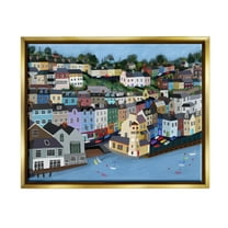 Stupell Industries Seaside City Neighborhood Streets Graphic Art Metallic Gold Floating Framed Canvas Print Wall Art, Design by Carla Daly