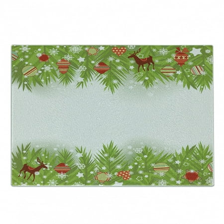 

Christmas Cutting Board Spruce Coniferous Noel Tree Border with Flakes Reindeer and Hearts Decorative Tempered Glass Cutting and Serving Board Small Size Multicolor by Ambesonne