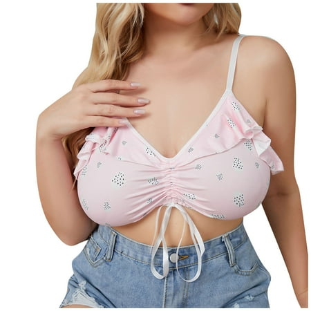 

KDDYLITQ Women s Bra Plus Size Wireless Solid Color Lace Full Coverage Bralette Pink XL