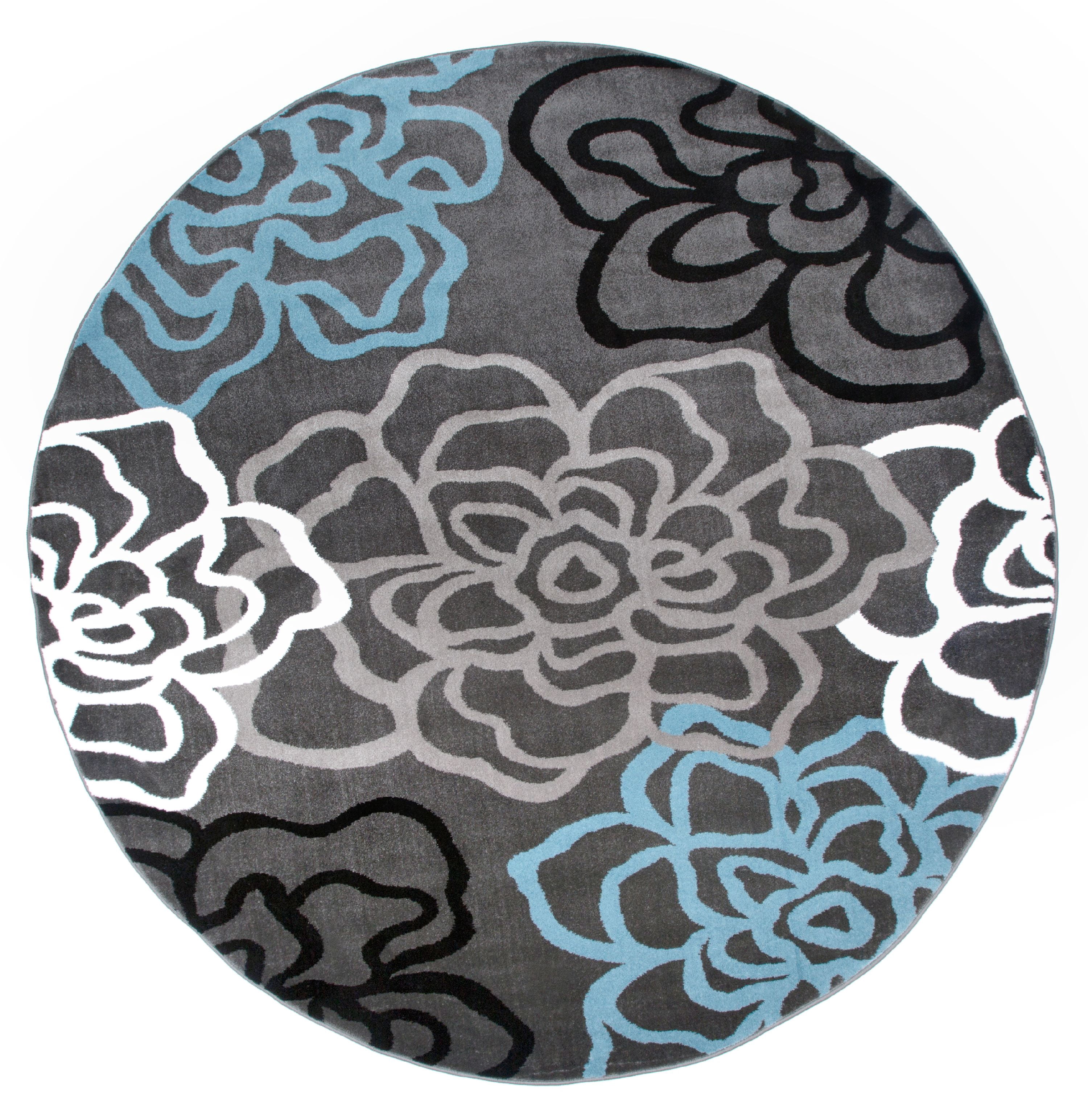 Contemporary Modern Floral Flowers D.Grey 6' 6" ROUND Indoor Area Rug