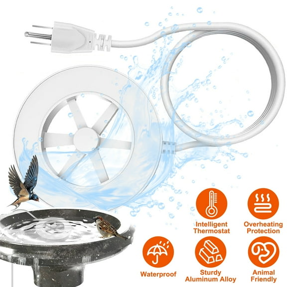 Zorpupoa Bird Bath Heater for Outdoors Winter, 5.12" 70W Heated Bird Bath Deicer IPX8 Waterproof Thermostat Auto Shutdown for Yard Patio Farm, White