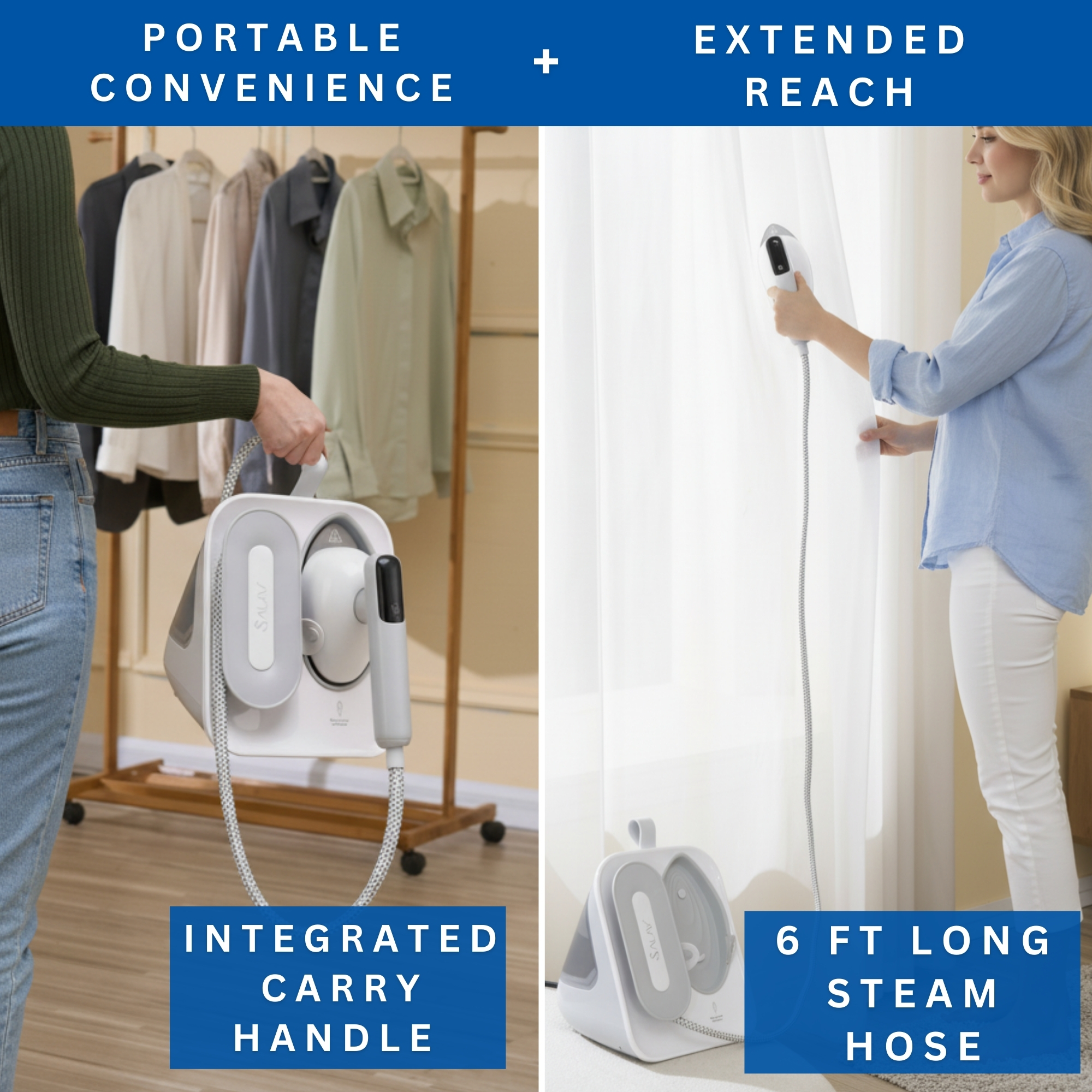 SALAV Deluxe DuoPress Steamer and Iron Station with Steam Levels and Digital Display, White