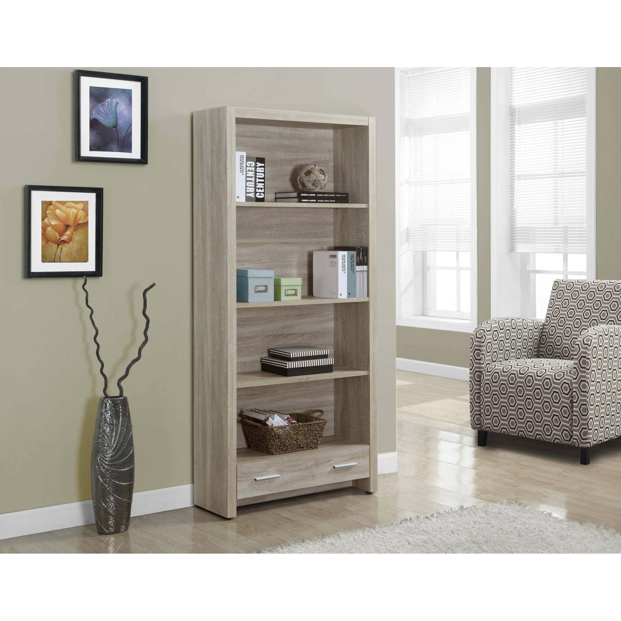 Monarch Bookcase 71 H Dark Taupe With A Storage Drawer