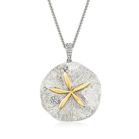 Ross-Simons 0.10 ct. t.w. Diamond Sand Dollar Necklace in Sterling Silver and 14kt Yellow Gold, Women's, Adult