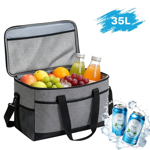 BN-LINK Insulated Cooler Bag,37Qt Capacity Soft Cooler with Adjustable Shoulder Strap,Leakproof Lunch Bag for Picnic, Grocery, Beach, Camping, Travel,Gray