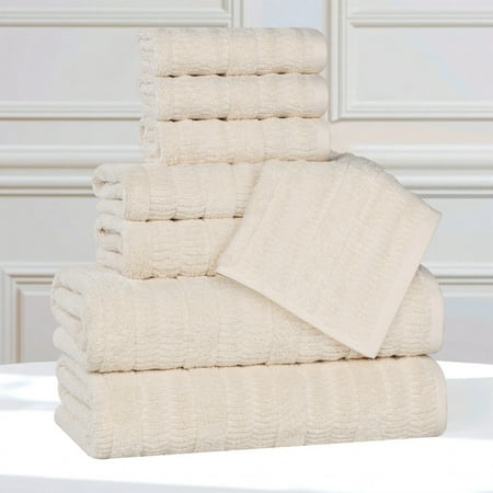 Superior Mika Smart Twist Cotton Medium Weight 8 Piece Towel Set, Ivory