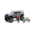 thumbnail image 1 of Jeep Wrangler Sahara w/ Dirt Bike and Figurine, Gray - New Ray 37446A - 1/18 scale Diecast Car, 1 of 4