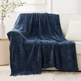 thumbnail image 3 of Battilo Navy Blue Chenille Throw for Couch Bed,Soft Navy Knit Blanket, Housewarming Gifts, 51"x67", 3 of 9