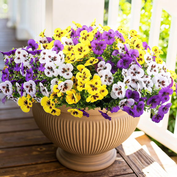 Scidweet Artificial Pansy Flowers for Outdoors, 12 Bundles Faux Fake Silk Pansies Flowers Plants for Outside Porch Yard Patio Home Garden Decor, Multicolor
