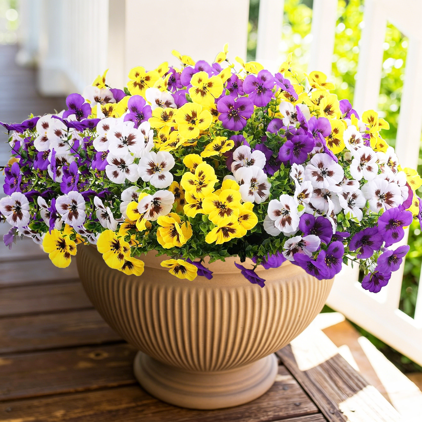 Scidweet Artificial Pansy Flowers for Outdoors, 12 Bundles Faux Fake Silk Pansies Flowers Plants for Outside Porch Yard Patio Home Garden Decor, Multicolor