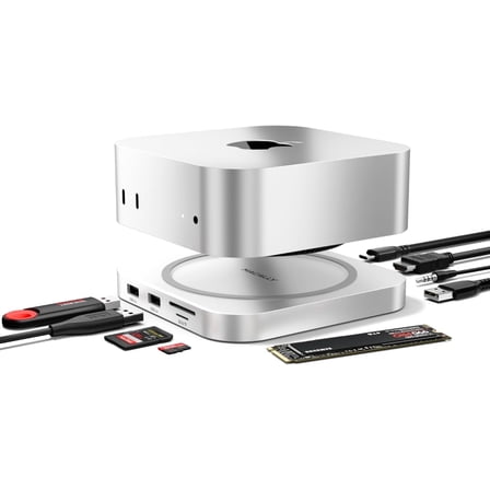 Macally Mac Mini M4 Dock Stand Hub with USB-A, NVMe/SATA SSD, SD Reader