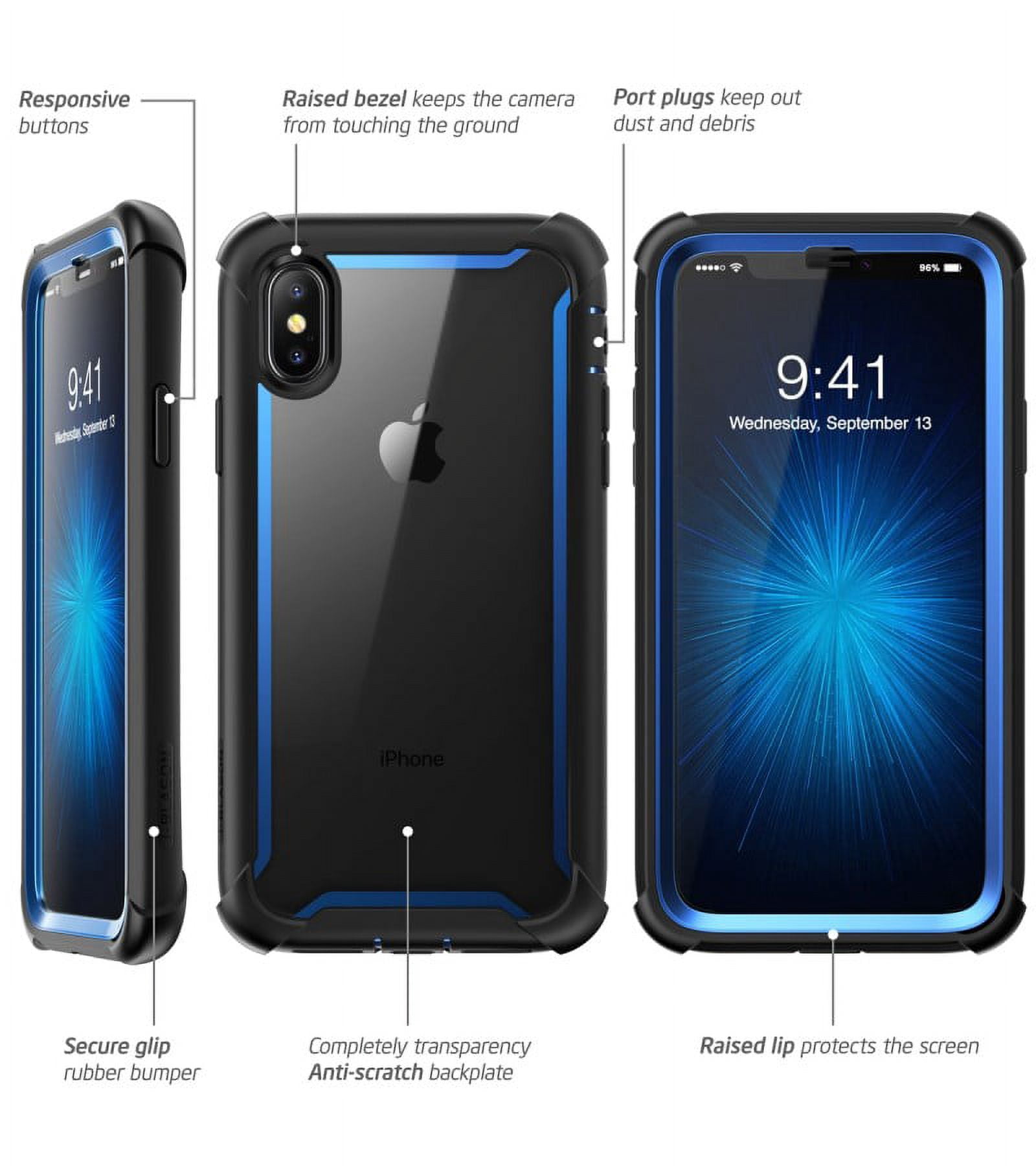 iPhone XS Max Case, i-Blason [Ares] Full-body Rugged Clear Bumper Case with Built-in Screen Protector for iPhone XS Max Case (2018 Release)