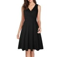 thumbnail image 4 of Women Pleated High Waist V Neck Wrapped Sleeveless Solid Color Summer Dress, 4 of 7