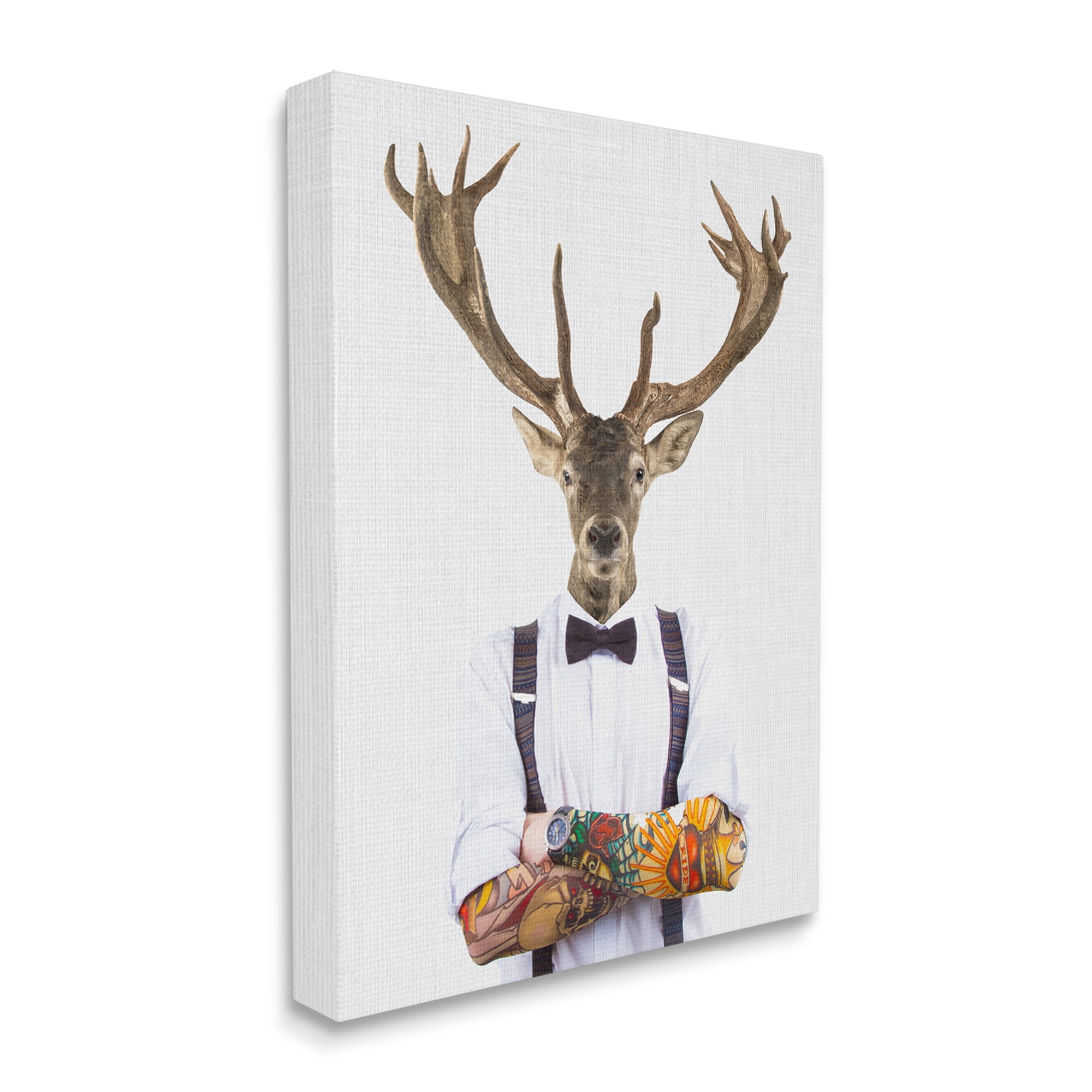 Stupell Industries Tattooed Hipster Deer Antlers Suspenders Bowtie Outfit Canvas Wall Art, 36 x 48, Design by Tai Prints