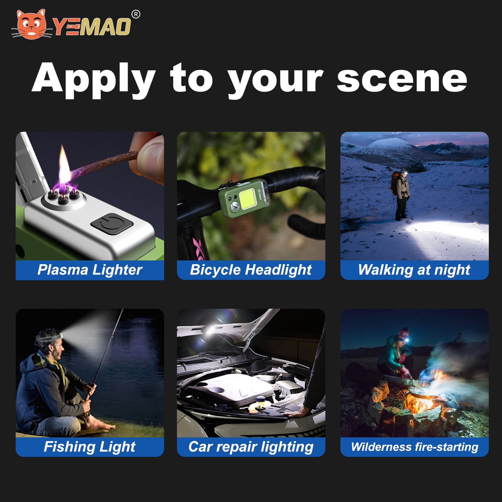 Yemao Headlamp Rechargeable, Super Bright, 6 Modes, LED, Green