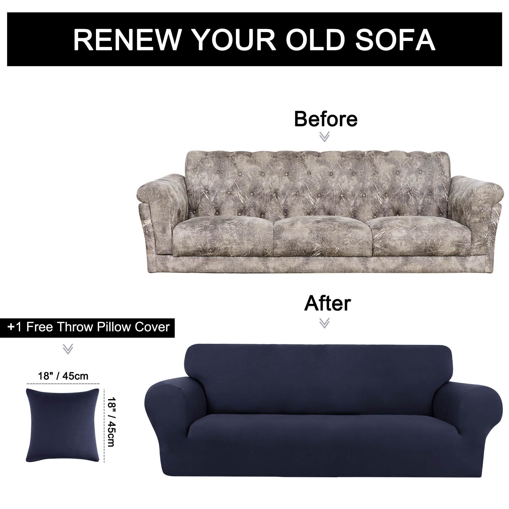 Unique Bargains Solid 1/2/3 Seater Sofa Cover Stretch Couch Slipcover Navy