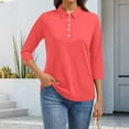 thumbnail image 2 of Lumtrix Polo Shirts For Women 3/4 Sleeve Tops Golf Tees 5-Button Collared Work Blouse Business Casual Blouse Watermelon Red 3XL, 2 of 5