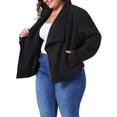 thumbnail image 4 of Agnes Orinda Plus Size Faux Suede Jacket for Women Lapel Long Sleeve Open Front Cardigans Outerwear Jackets 1X Black, 4 of 6