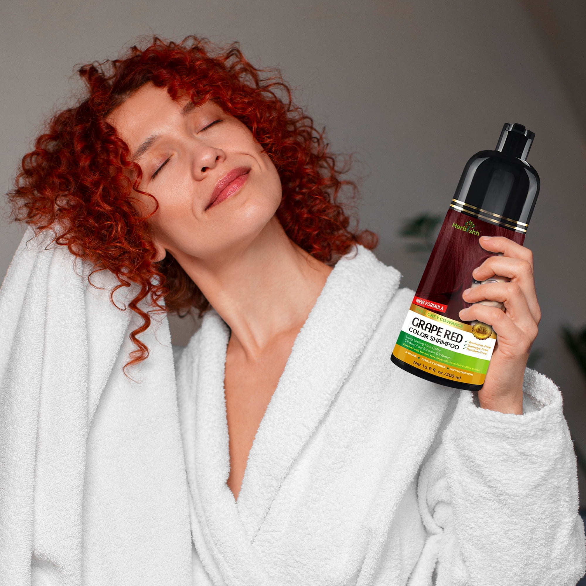 Herbishh Grape Red Hair Color Shampoo for Gray Hair with Pack 2 Hair colour stain remover, Hair Dye Shampoo 3 in 1, 100% Gray Coverage, Permanent Hair Color for Men & Women, Ammonia-free, 500 ml