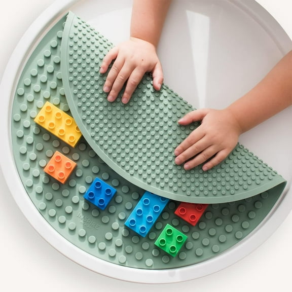 Double-Sided Silicone Building Block Board - Compatible with All Major Building Block Brands - Smoky Green