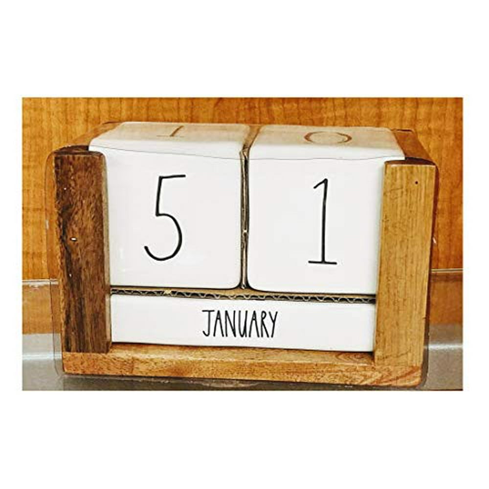 Rae Dunn Ceramic Block Calendar in Wood Box Artisan Collection by