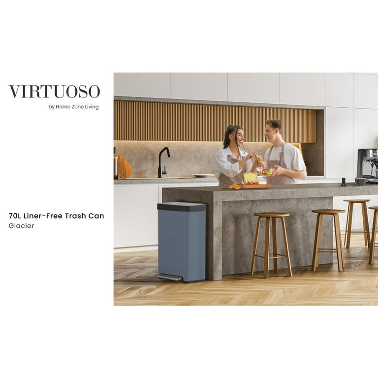 Home Zone Living 18.5 Gallon Kitchen Trash Can, Tall Stainless Steel Body Design, 70 Liter Capacity, Ocean Fog, Virtuoso Series