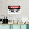 thumbnail image 4 of Danger Stop Look Listen Beware Of Vehicles Sign 8"x12" - Aluminum Tin Warning for Home Outdoor Garden, Weatherproof Safety Decor for Crosswalk, 4 of 8