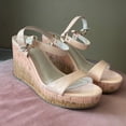 thumbnail image 4 of Cecelia New York Libby Pink Patent Cork Open Toe Buckle Wedge Heeled Sandals (Pale Pink Floral, 5.5), 4 of 4