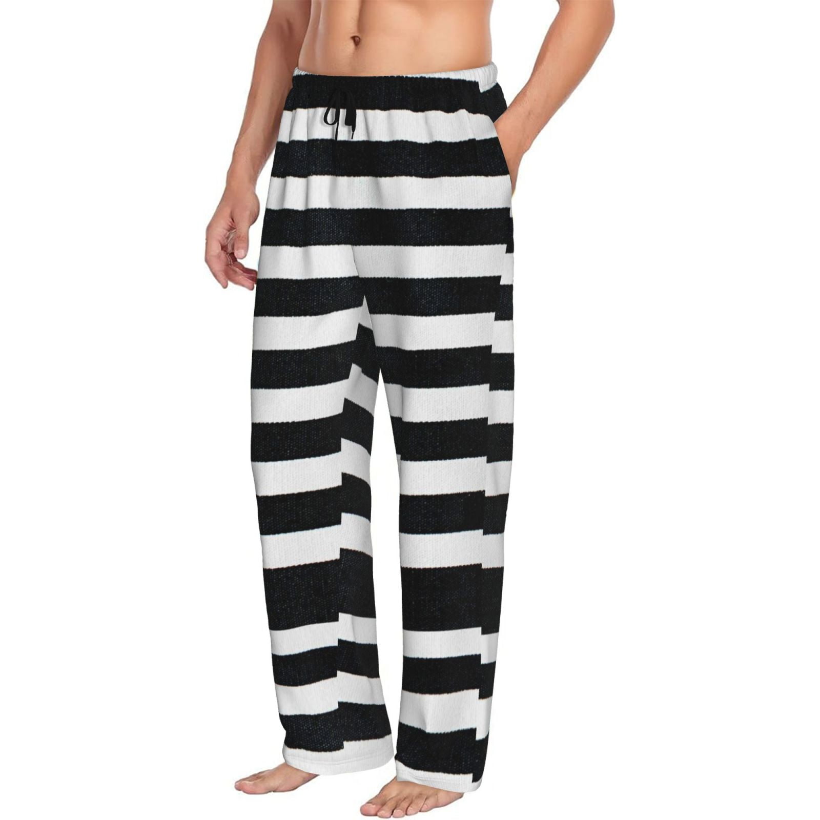 Daiia Men S Black And White Stripes Pants Bottoms Sleep Lounge Pajama Pants Pj Bottoms Drawstring And Pockets Medium Walmart