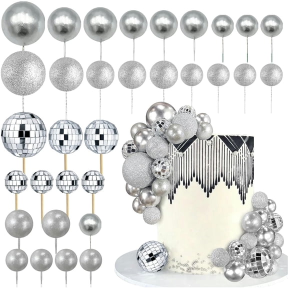 32 PCS Ball Cake Picks Colorful Ball Shaped Cake Topper Pearl Balls Cupcake Cake Insert Topper for Birthday Party Wedding Deco