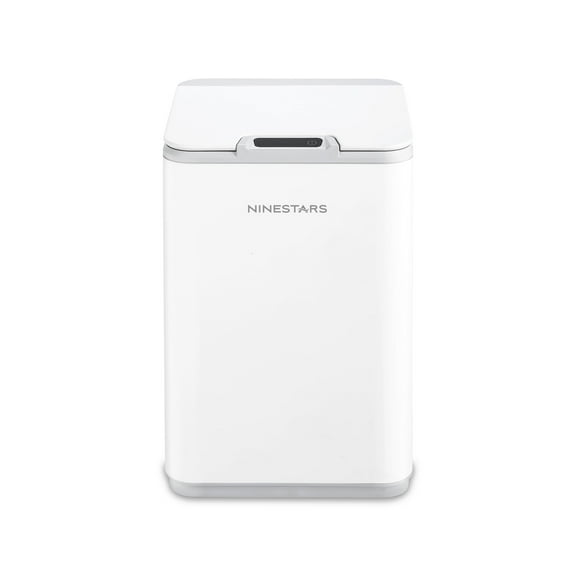 Nine Stars Automatic Bathroom Trash Can, 2 Gallon Plastic, Motion Sensor Hands-Free Soft-Close Lid Garbage Bin, White