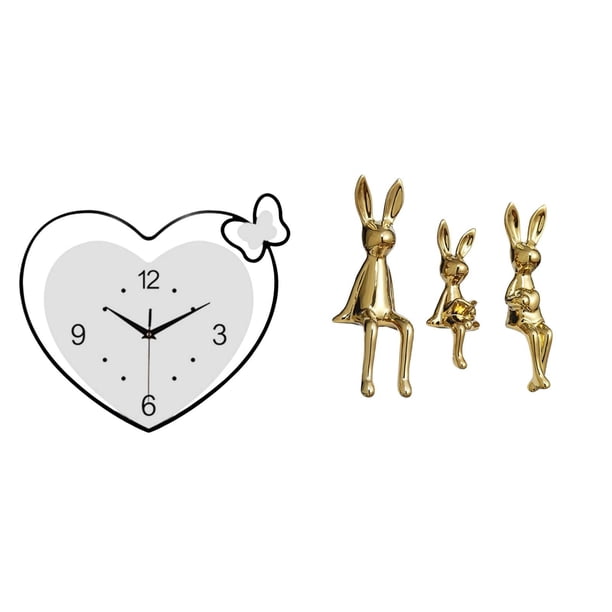 Reloj De Pared De Corazón De Acrílico Y Conjunto De Figuras De Familia De Conejos, Diseño Decorativo Creativo Para Sala De Estudio, Cafetería, Escritorio De Oficina, Mesa De Exhibición,